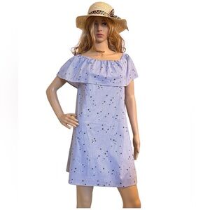 Star Print Ruffle Neck Dress